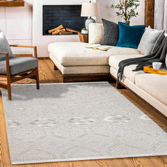 Luna Krem Geometrik Polyester Makine Halısı