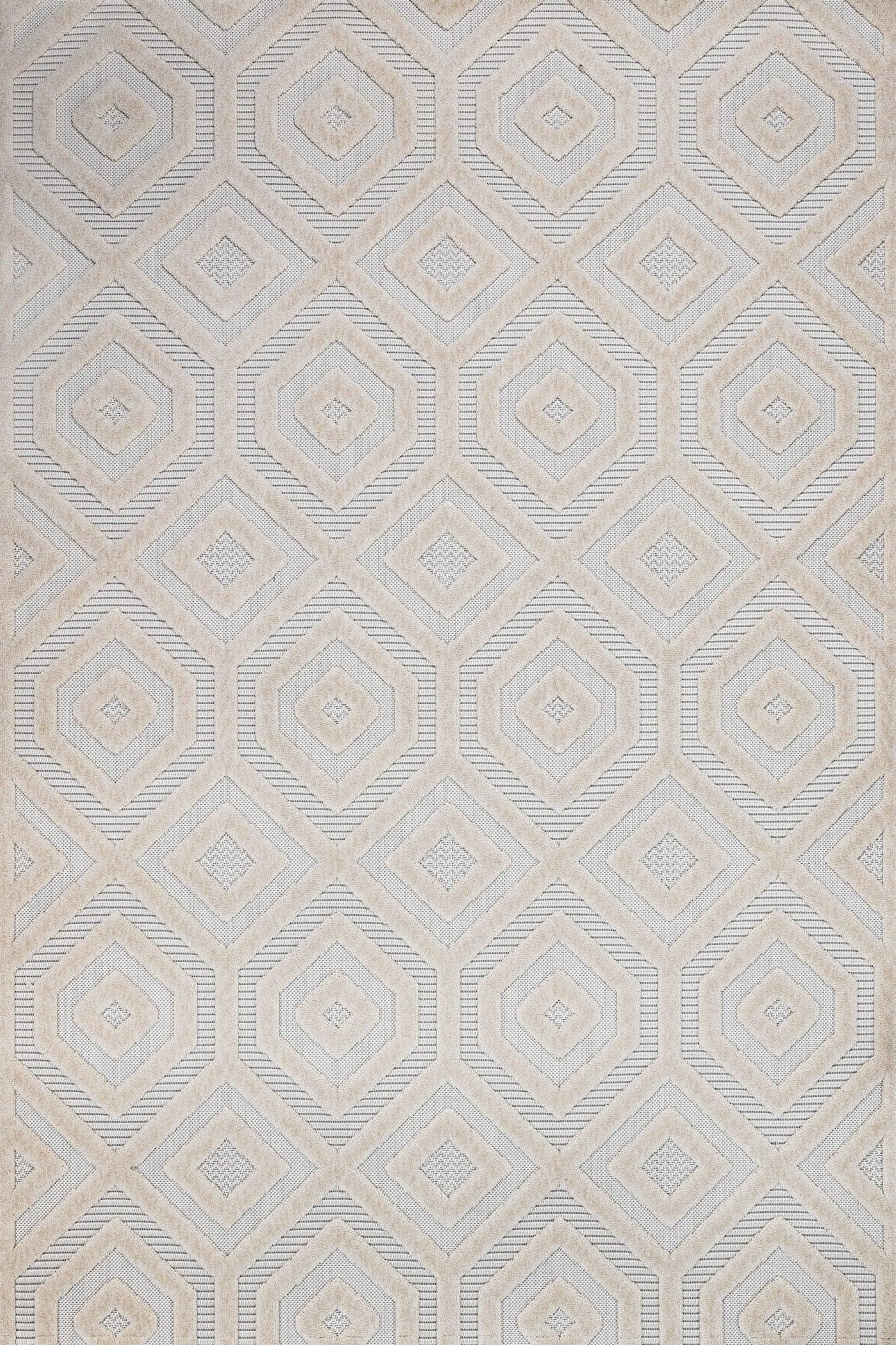 Bej Gri Elmas Desenli Geometrik Halı - Yıkanabilir - Kaymaz Taban - Pati Dostu