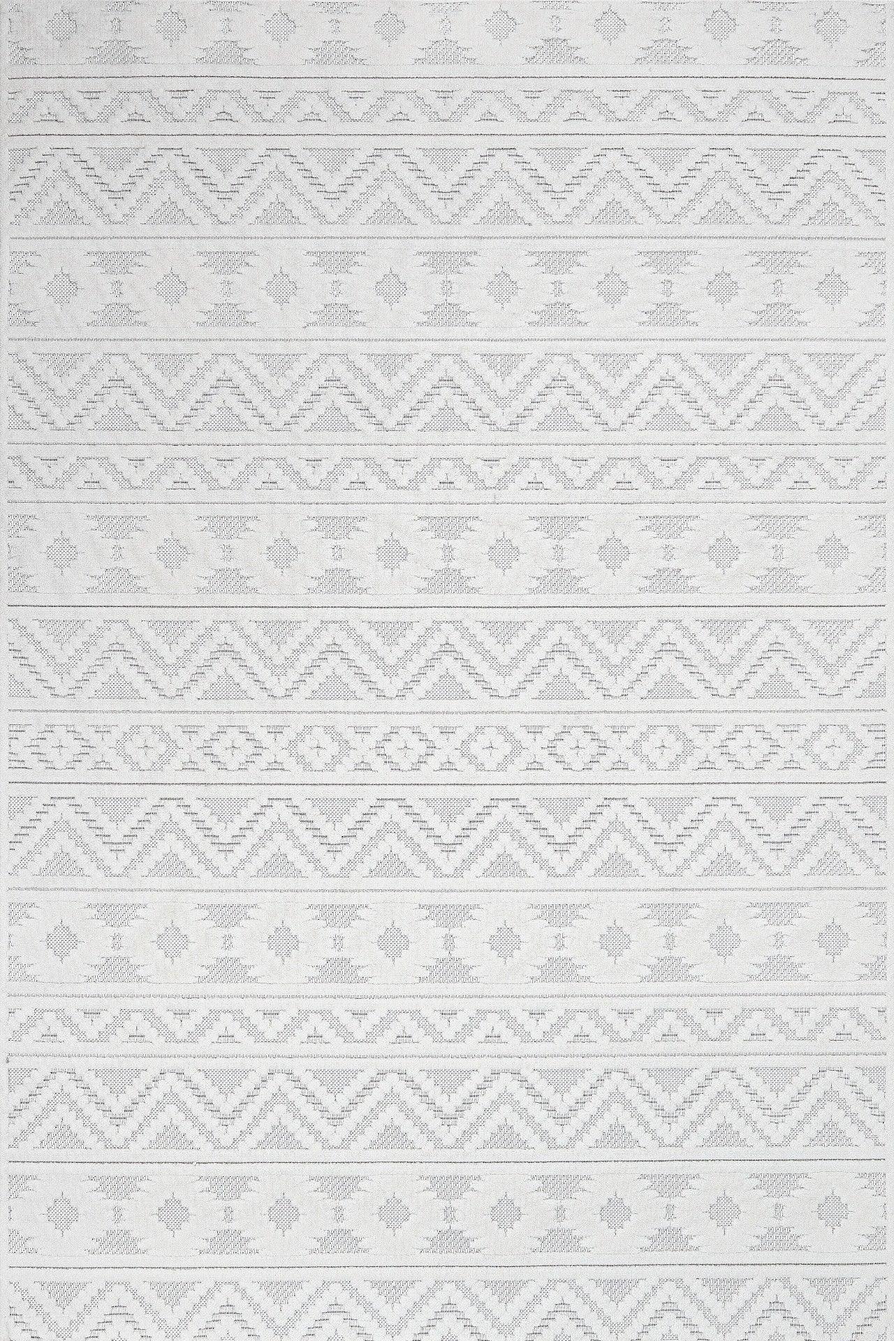 Beyaz Gri Geometrik Minimalist Halı - Yıkanabilir - Kaymaz Taban - Pati Dostu