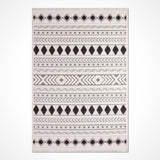 Cream Black Bohemian Ethnic Geometric Living Room Rug - Polyester