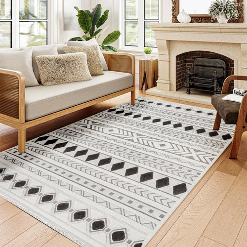 Chloe Gri Geometrik Polyester Makine Halısı