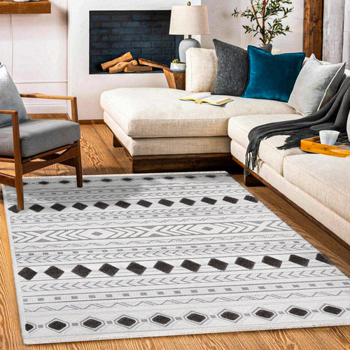 Chloe Gri Geometrik Polyester Makine Halısı