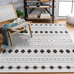 Chloe Gri Geometrik Polyester Makine Halısı