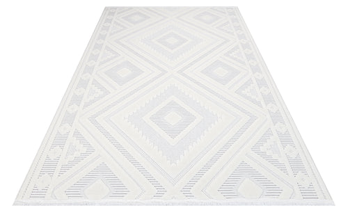 Kayla White Geometric Polyester Machine Made Rug