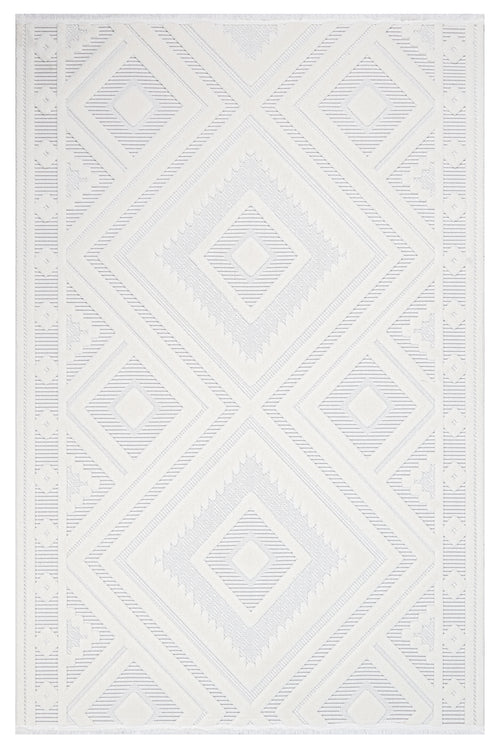 Kayla White Geometric Polyester Machine Made Rug