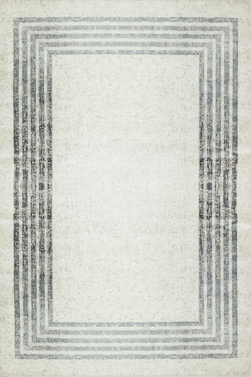 Krem Çerçeveli Modern Etnik Desenli Halı  | Makinada Yıkanabilir | Hav Toz Vermez | Leke Tutmayan | Kaymaz Taban | Dijital Makine Baskı | Salon Yolluk Mutfak Halısı