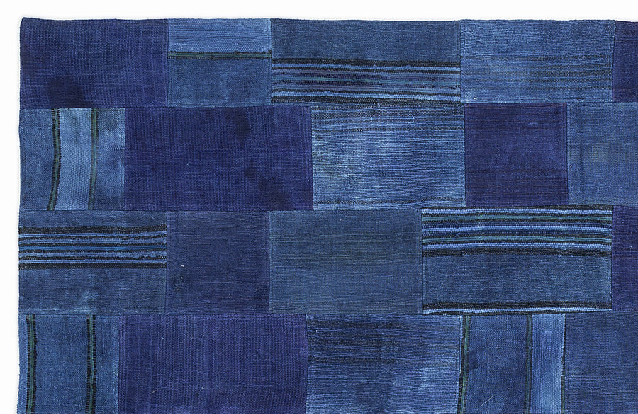 Kenove Lacivert ve Mavi Patchwork Desenli El Dokuma Kilim 160x230 cm – detay görünümü