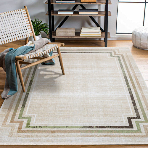 Priscilla Bej Çerçeveli Akrilik Makine Halısı