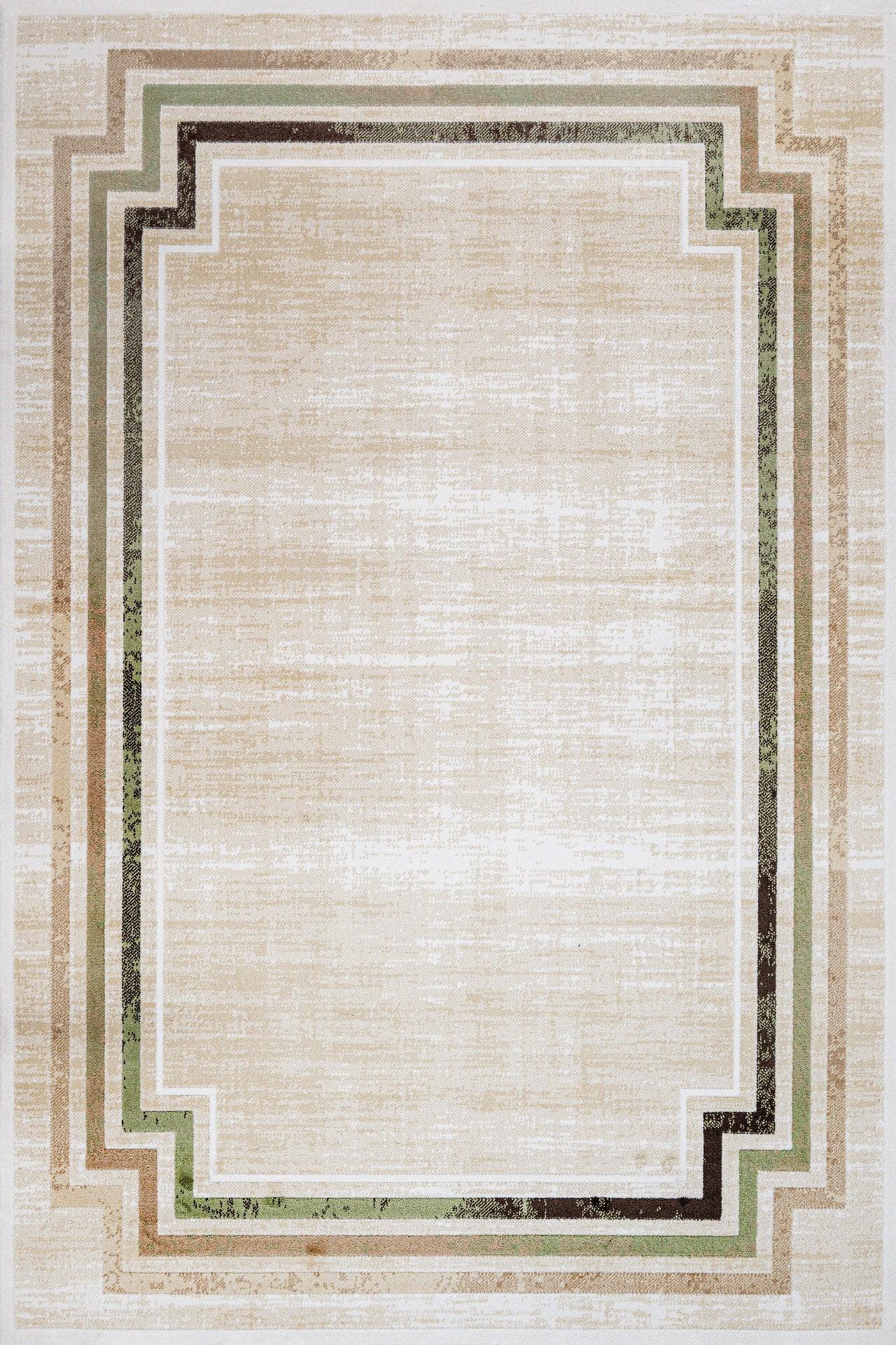 Bej Bordürlü Modern Halı - Yıkanabilir - Kaymaz Taban - Pati Dostu