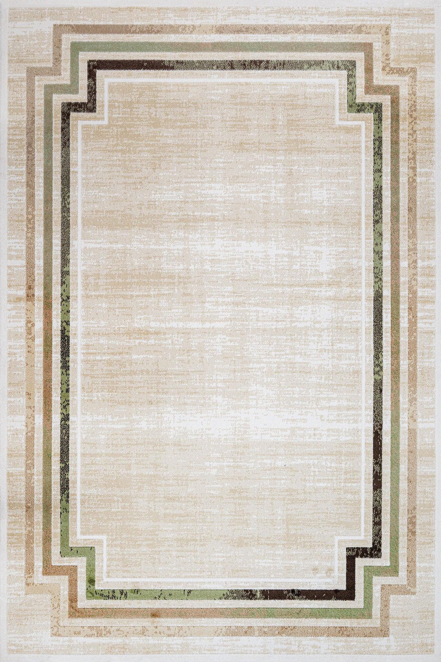 Bej Bordürlü Modern Halı - Yıkanabilir - Kaymaz Taban - Pati Dostu