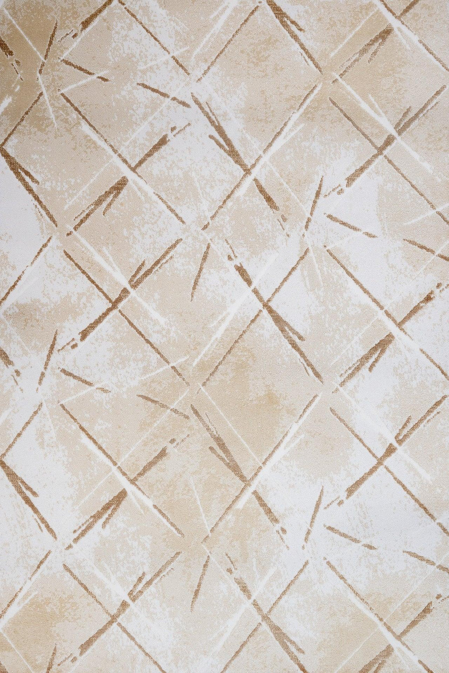 Bej Krem Geometrik Geometrik Desenli Halı - Yıkanabilir - Kaymaz Taban - Pati Dostu