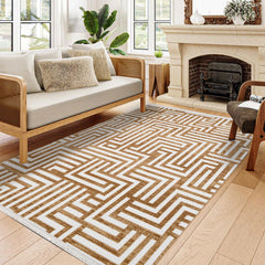 Alma Krem Geometrik Akrilik Makine Halısı