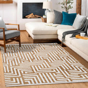 Alma Krem Geometrik Akrilik Makine Halısı