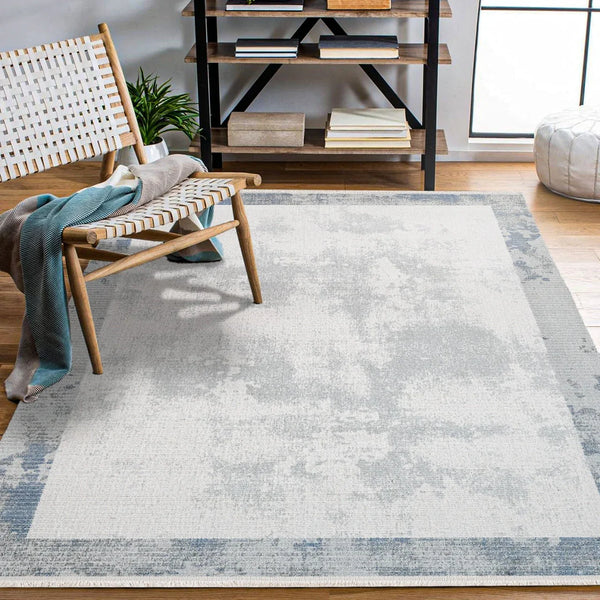 Beyaz Gri Eskitme Minimalist Halı - Yıkanabilir - Kaymaz Taban - Pati Dostu