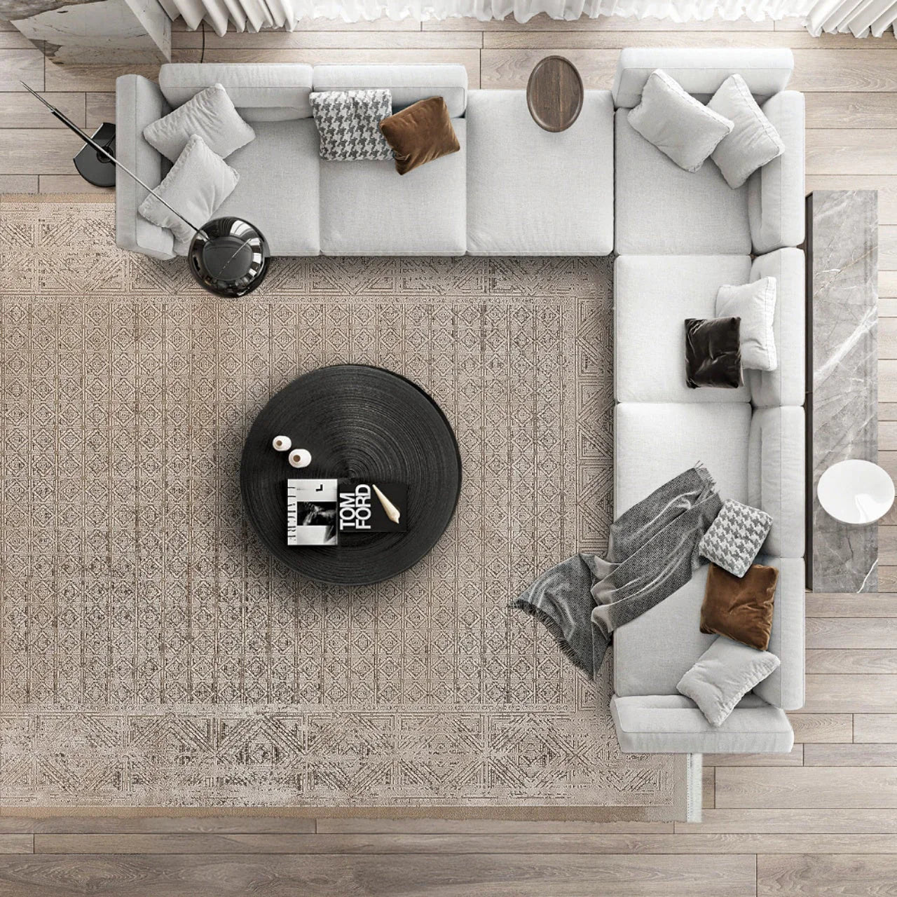 Bej Dokulu Minimalist Halı - Yıkanabilir - Kaymaz Taban - Pati Dostu