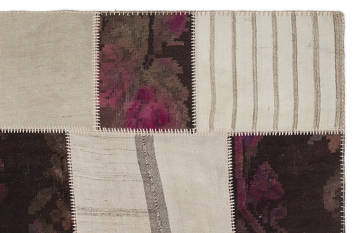 Kenove Bej ve Mor Çizgili El Dokuma Kilim 160x230 cm – detay görünümü