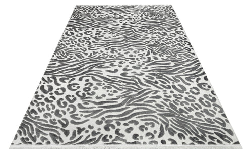 Sterling Gri Geometrik Polyester Makine Alan Halısı