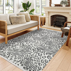 Sterling Gri Geometrik Polyester Makine Alan Halısı