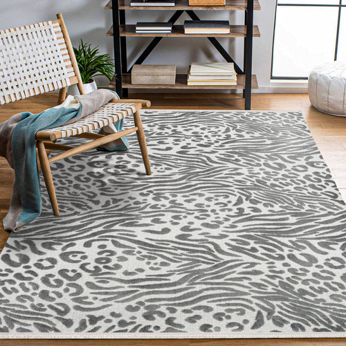 Sterling Gri Geometrik Polyester Makine Alan Halısı