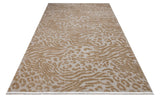 Beige Leopard Print Living Room Rug Polyester Machine Woven