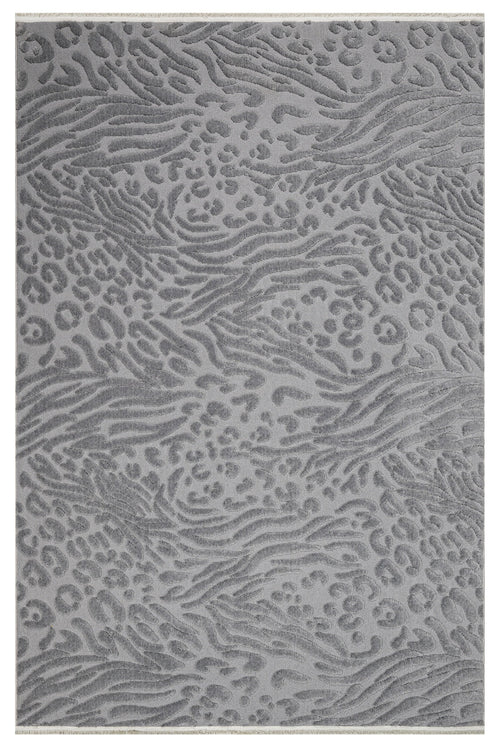 Wicker Gri Geometrik Polyester Makine Alan Halısı