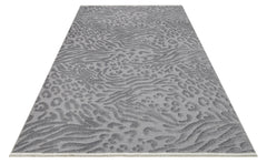 Wicker Gri Geometrik Polyester Makine Alan Halısı