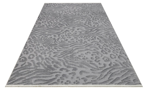 Wicker Gri Geometrik Polyester Makine Alan Halısı