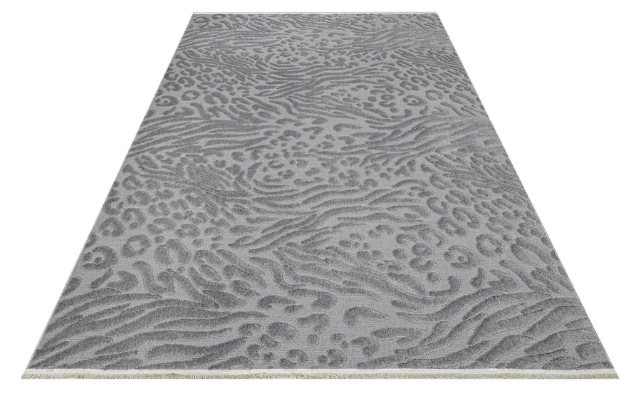 Grauer Wohnzimmer Teppich mit Tiermotiv & Struktur – andere Ansicht