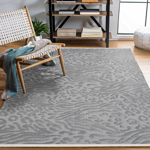 Wicker Gri Geometrik Polyester Makine Alan Halısı