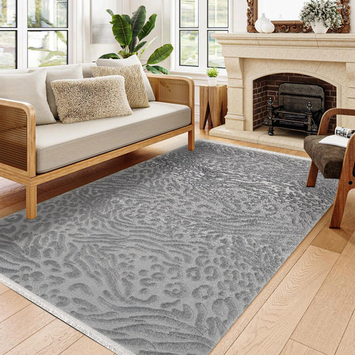 Wicker Gri Geometrik Polyester Makine Alan Halısı