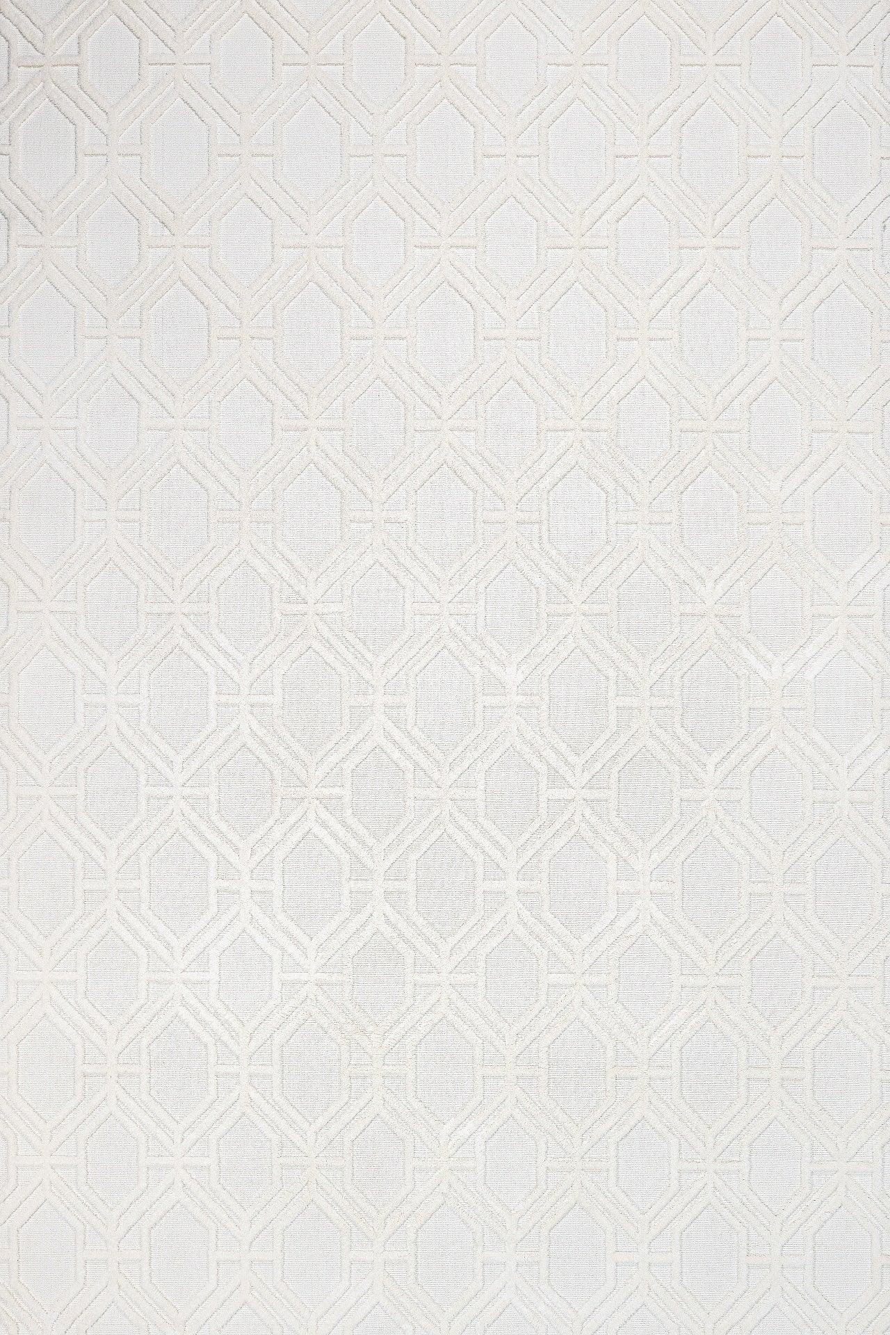Beyaz Ekru Desenli Geometrik Halı - Yıkanabilir - Kaymaz Taban - Pati Dostu