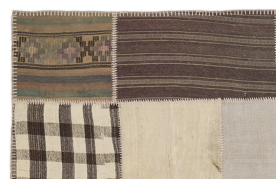 Kenove Kahverengi ve Bej Çizgili El Dokuma Kilim 160x230 cm – detay görünümü