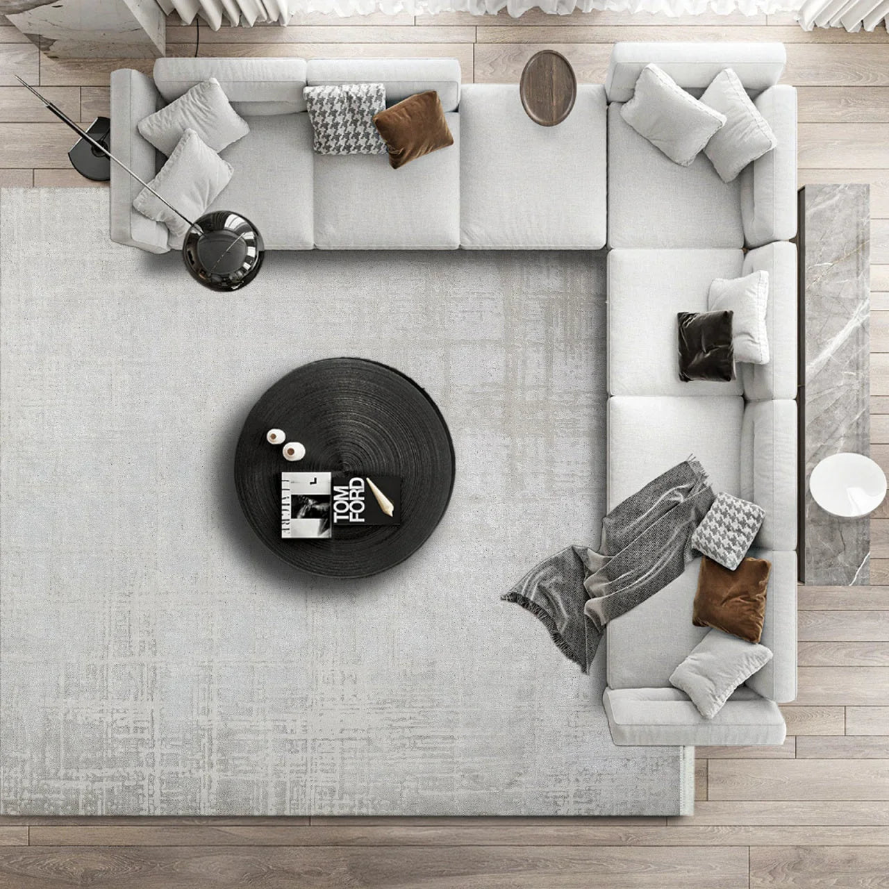 Beyaz Gri Eskitme Minimalist Halı - Yıkanabilir - Kaymaz Taban - Pati Dostu