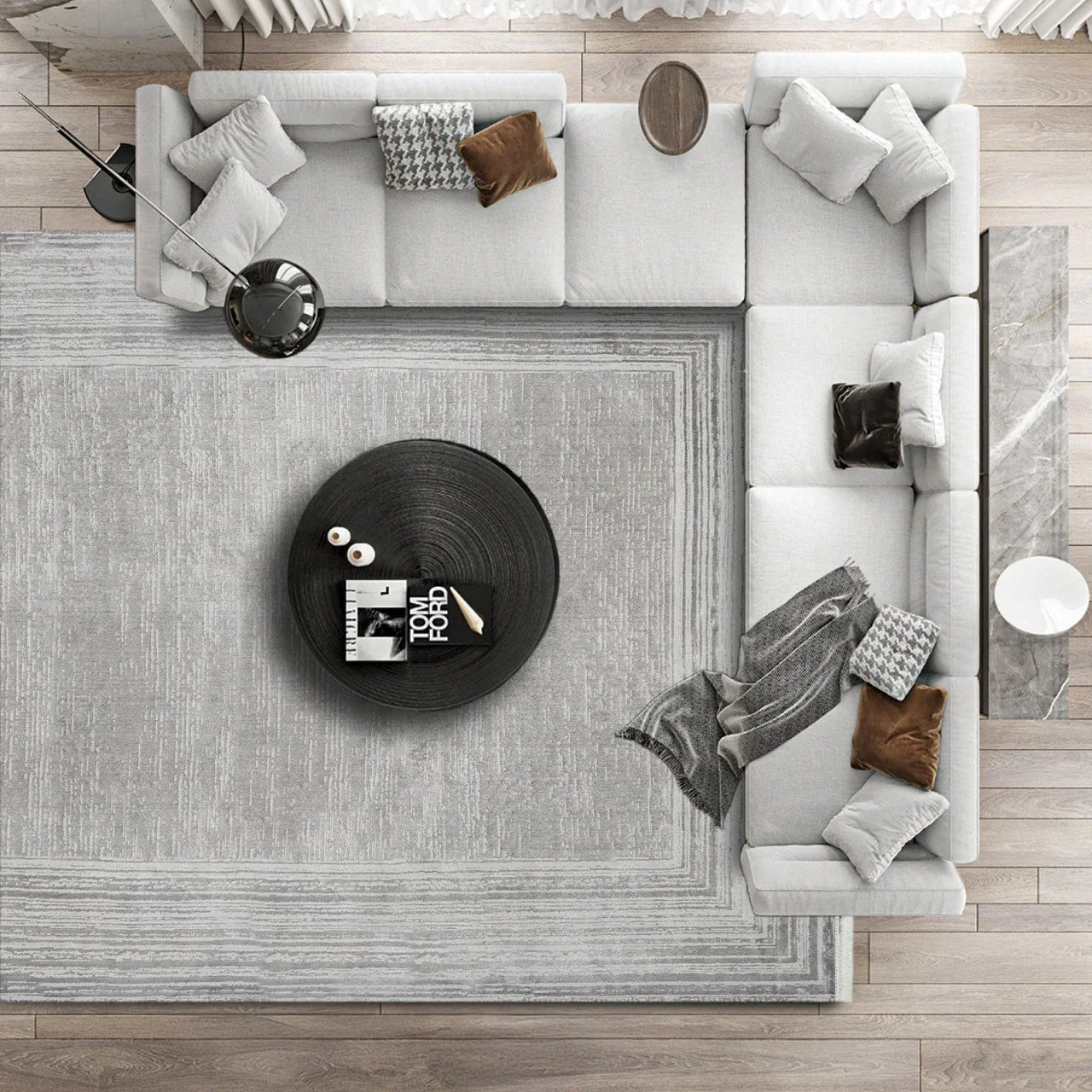 Gri Bordürlü Minimalist Halı - Yıkanabilir - Kaymaz Taban - Pati Dostu