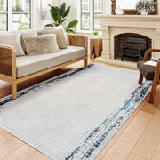 Zuri Beyaz Mavi Çerçeveli Polyester Makine Halısı