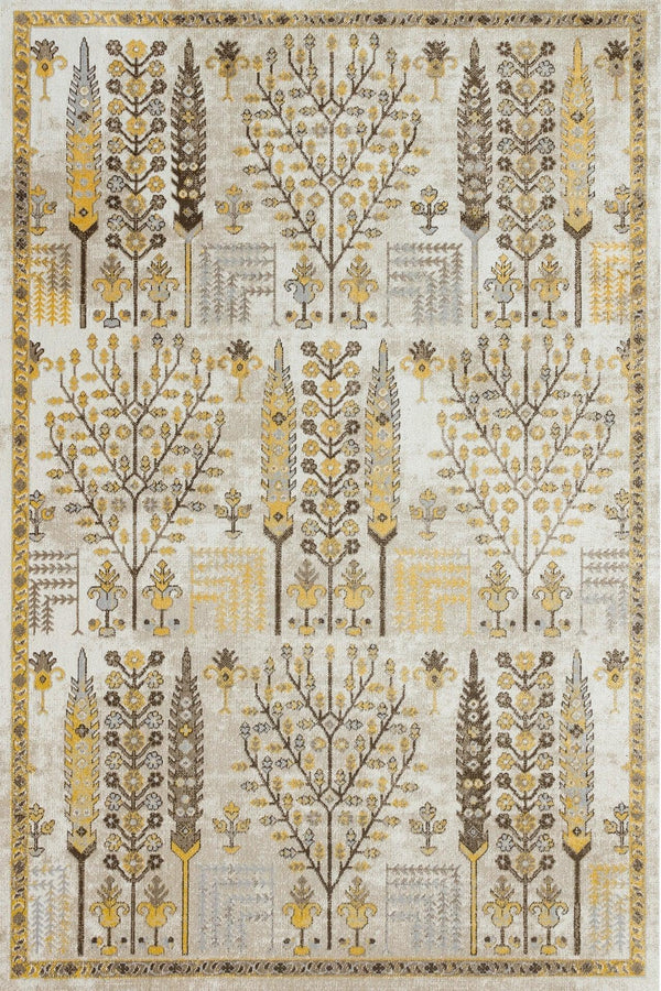 Gold Krem Modern Çiçekli Halı - Yıkanabilir - Kaymaz Taban - Pati Dostu