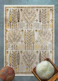 Krem Etnik Modern Etnik Desenli Halı  | Makinada Yıkanabilir | Hav Toz Vermez | Leke Tutmayan | Kaymaz Taban | Dijital Makine Baskı | Salon Yolluk Mutfak Halısı