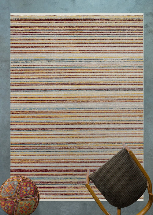 Bej Çizgili Modern Etnik Desenli Halı  | Makinada Yıkanabilir | Hav Toz Vermez | Leke Tutmayan | Kaymaz Taban | Dijital Makine Baskı | Salon Yolluk Mutfak Halısı