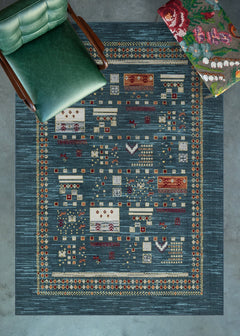 Mavi Etnik Modern Etnik Desenli Halı  | Makinada Yıkanabilir | Hav Toz Vermez | Leke Tutmayan | Kaymaz Taban | Dijital Makine Baskı | Salon Yolluk Mutfak Halısı