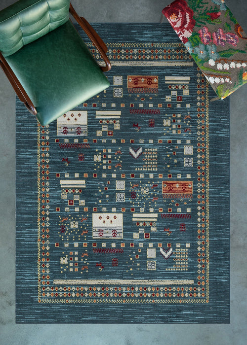 Mavi Etnik Modern Etnik Desenli Halı  | Makinada Yıkanabilir | Hav Toz Vermez | Leke Tutmayan | Kaymaz Taban | Dijital Makine Baskı | Salon Yolluk Mutfak Halısı