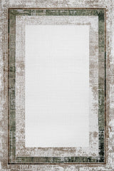White Green Distressed Living Room Rug - Cotton