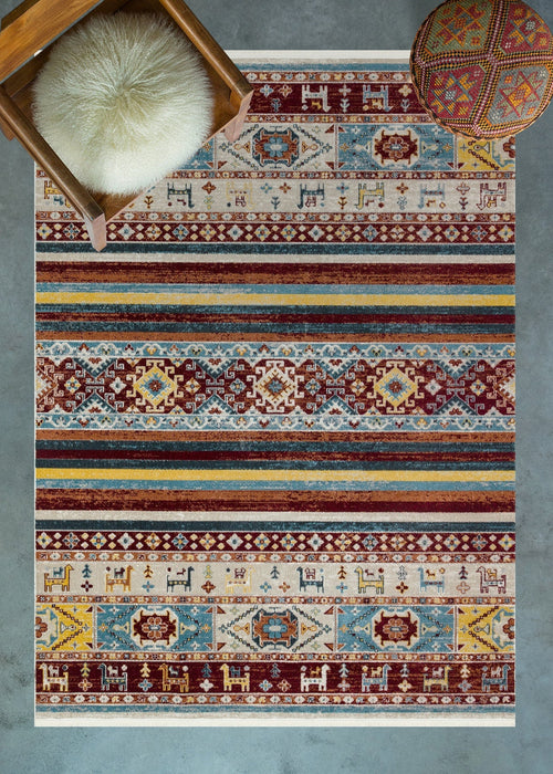 Bej Etnik Modern Etnik Desenli Halı  | Makinada Yıkanabilir | Hav Toz Vermez | Leke Tutmayan | Kaymaz Taban | Dijital Makine Baskı | Salon Yolluk Mutfak Halısı