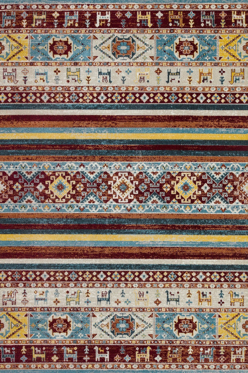 Bej Etnik Modern Etnik Desenli Halı  | Makinada Yıkanabilir | Hav Toz Vermez | Leke Tutmayan | Kaymaz Taban | Dijital Makine Baskı | Salon Yolluk Mutfak Halısı