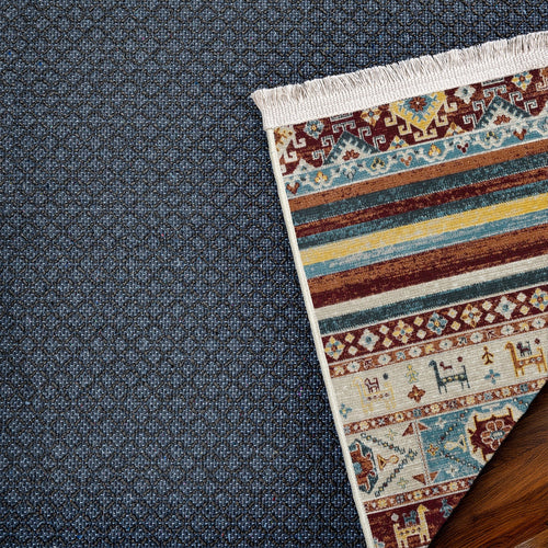 Bej Etnik Modern Etnik Desenli Halı  | Makinada Yıkanabilir | Hav Toz Vermez | Leke Tutmayan | Kaymaz Taban | Dijital Makine Baskı | Salon Yolluk Mutfak Halısı