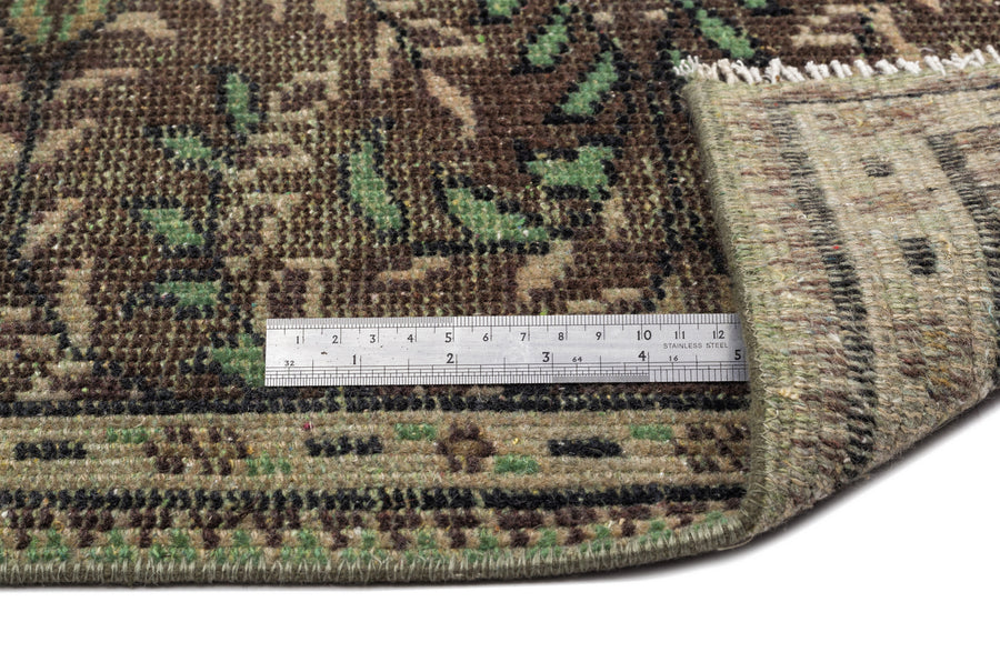 Tirena Kahverengi ve Yeşil Çiçek Desenli El Dokuma Halı 156x256 cm – detay görünümü
