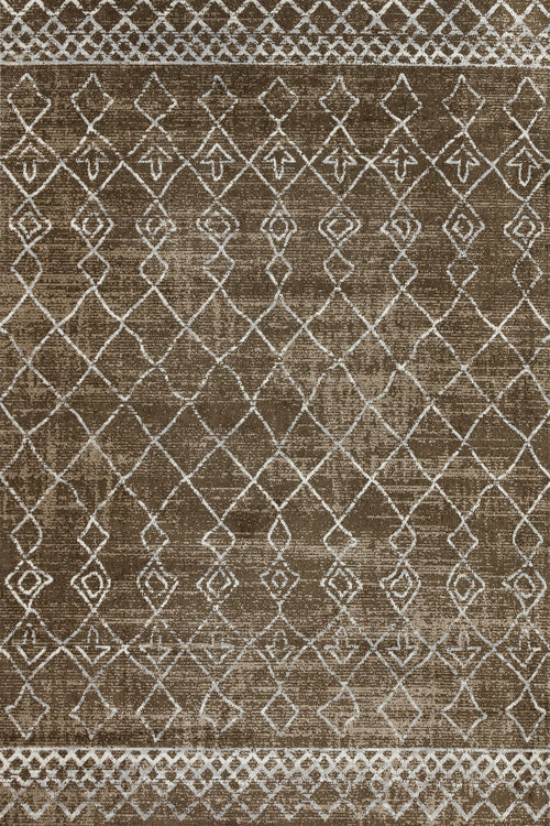 Kahve Etnik Modern Etnik Desenli Halı  | Makinada Yıkanabilir | Hav Toz Vermez | Leke Tutmayan | Kaymaz Taban | Dijital Makine Baskı | Salon Yolluk Mutfak Halısı