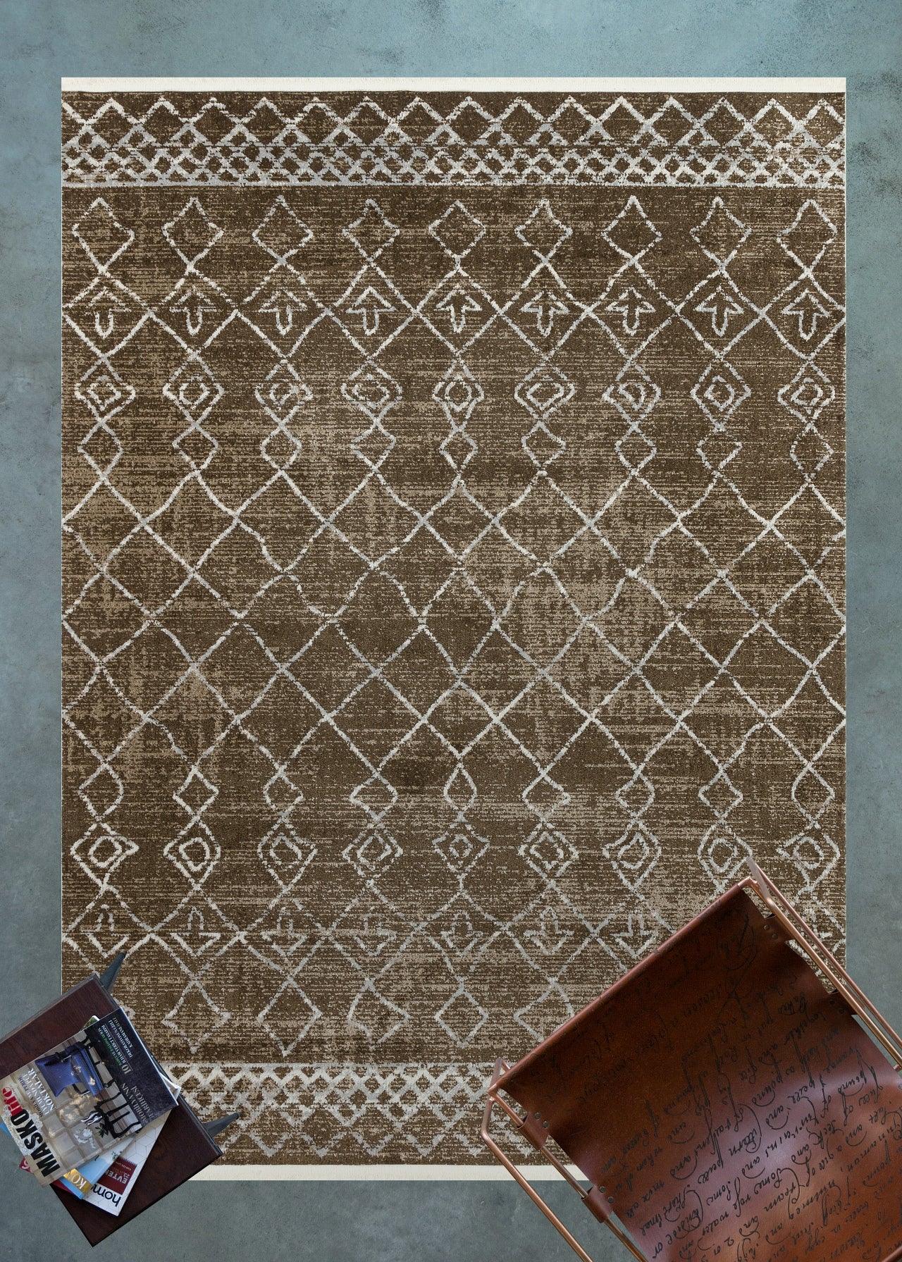 Krem Vizon Baklava Geometrik Halı - Yıkanabilir - Kaymaz Taban - Pati Dostu
