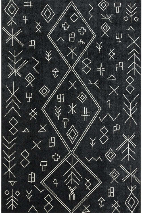 Siyah Etnik Modern Etnik Desenli Halı  | Makinada Yıkanabilir | Hav Toz Vermez | Leke Tutmayan | Kaymaz Taban | Dijital Makine Baskı | Salon Yolluk Mutfak Halısı