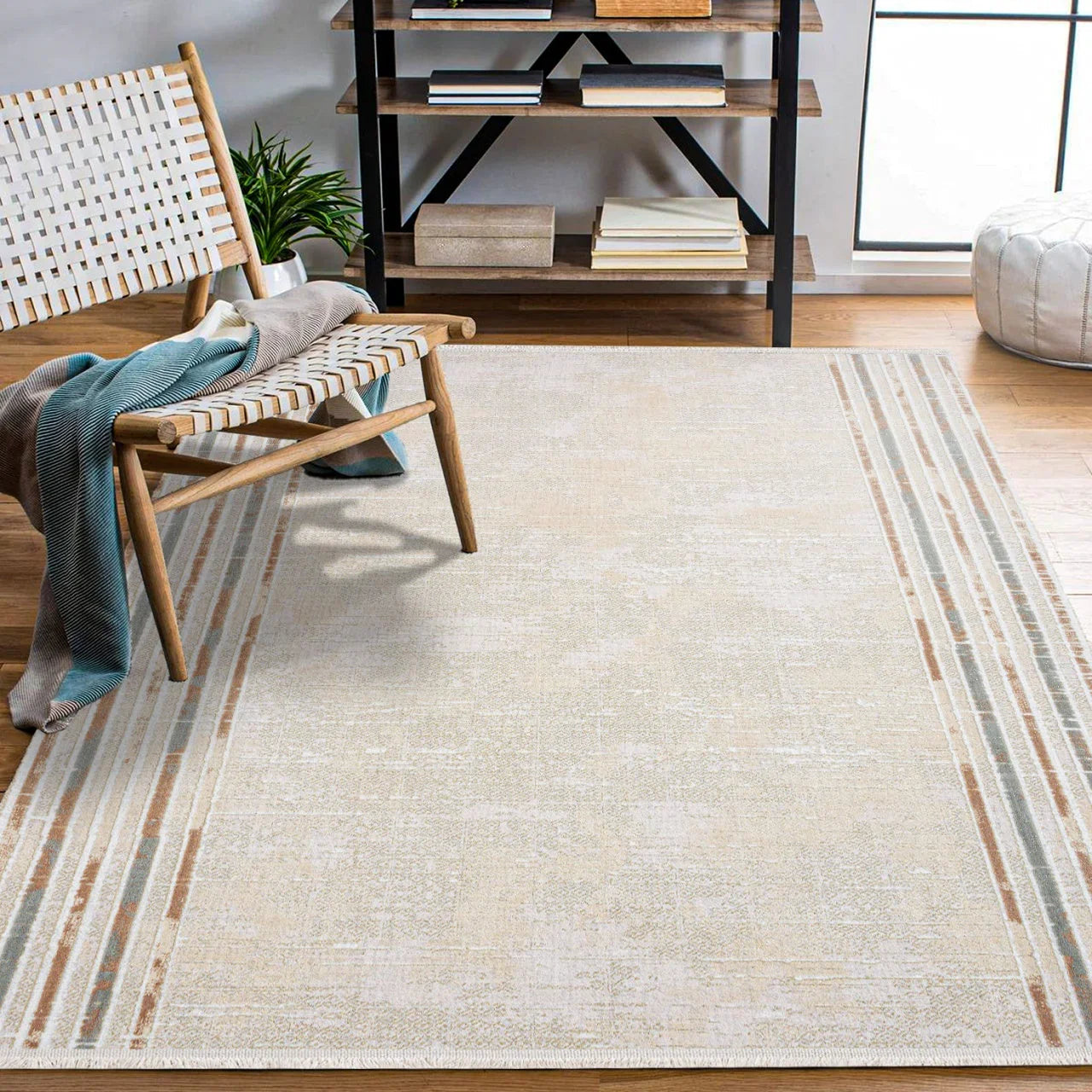 Bej Krem Minimalist Modern Halı - Yıkanabilir - Kaymaz Taban - Pati Dostu