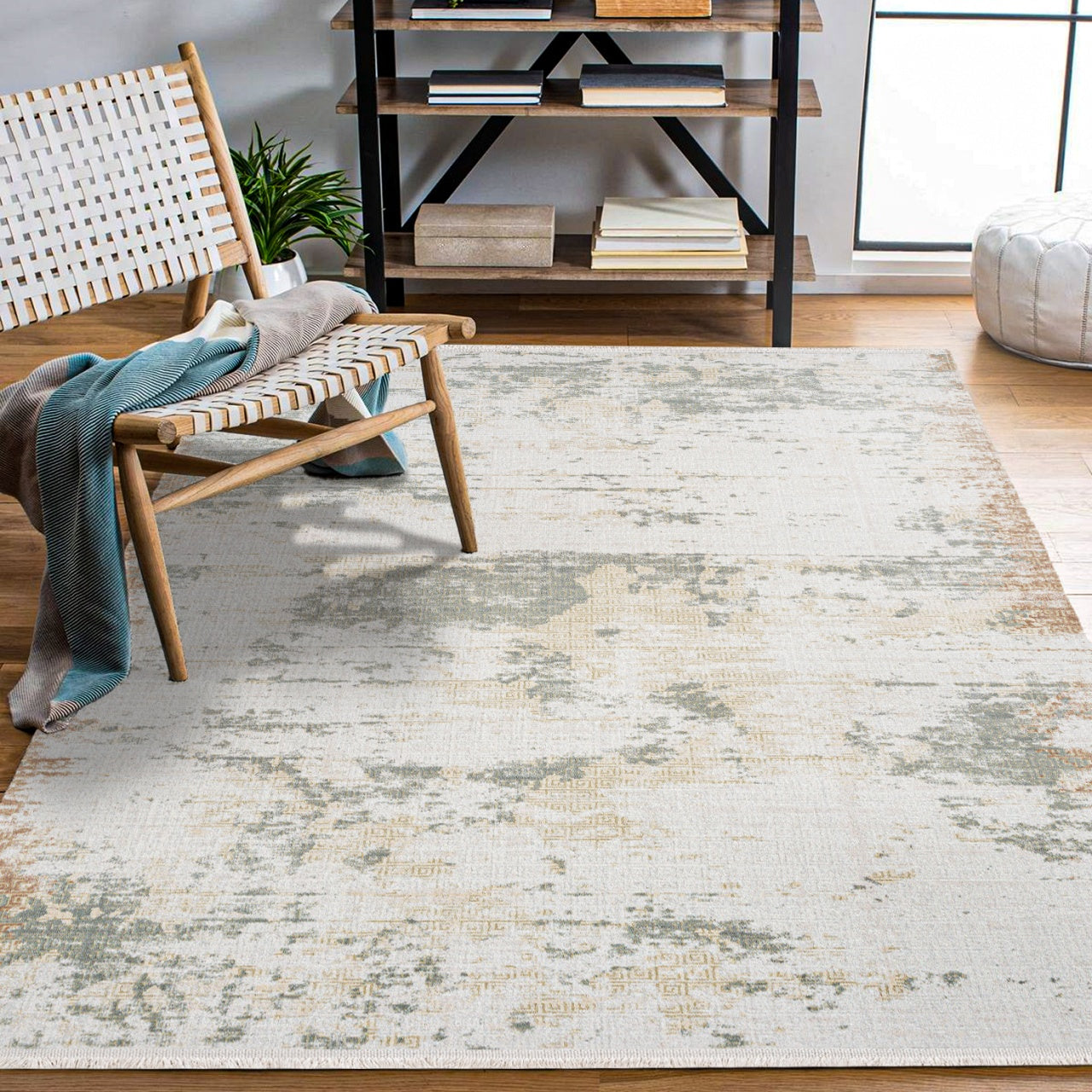 Bej Krem Dokulu Modern Triko Halı - Pati Dostu - Toz Vermez